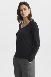 Polera Mujer Ajustado Cuello V Negro