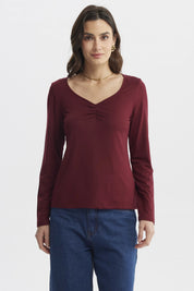 Polera Mujer Ajustado Cuello V Burdeo