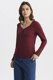 Polera Mujer Ajustado Cuello V Burdeo