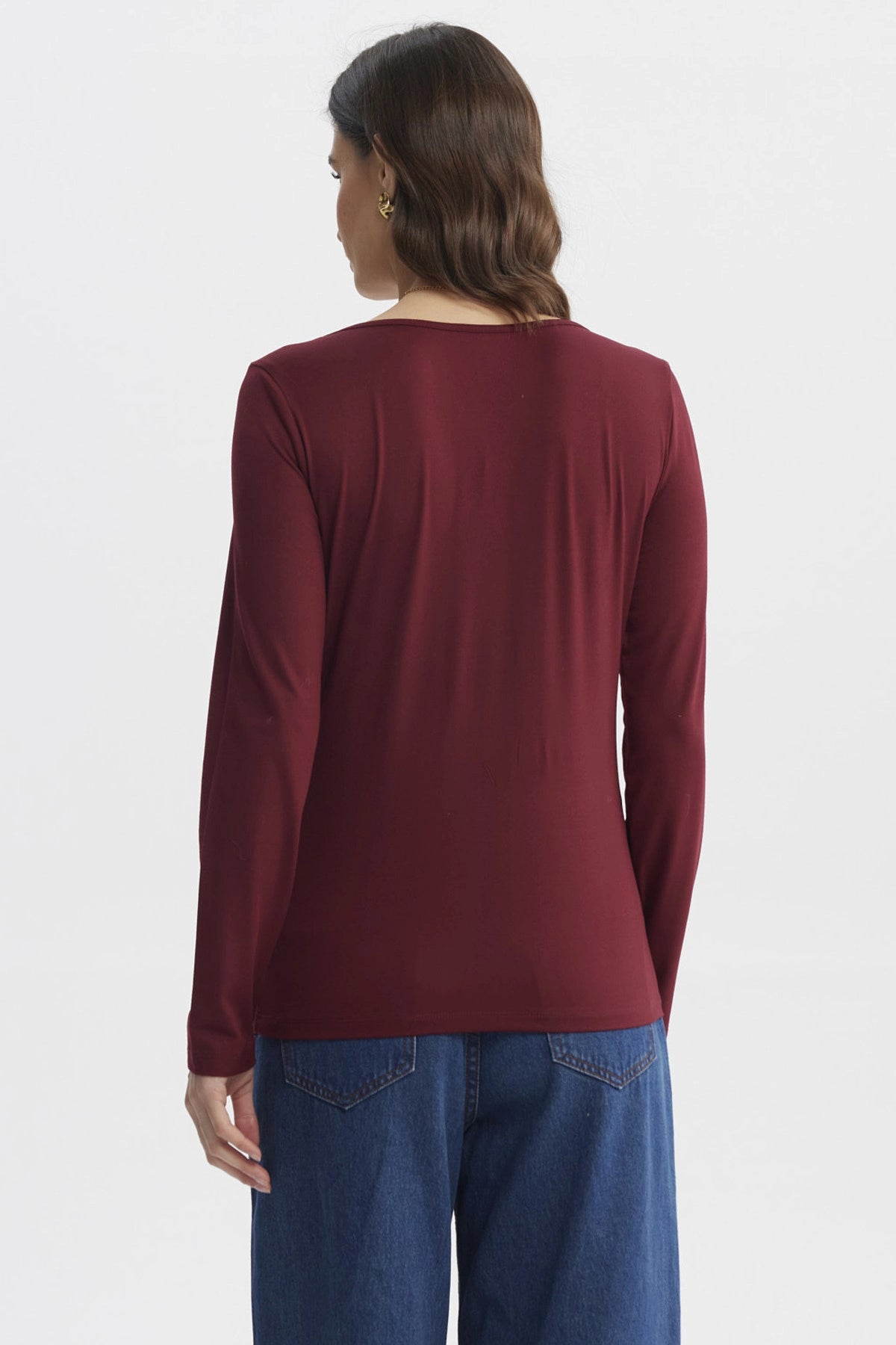 Polera Mujer Ajustado Cuello V Burdeo