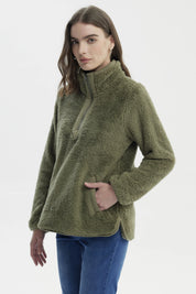 Polar Mujer Cuello Alto Con Medio Cierre Verde Olivo