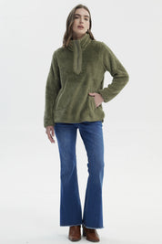 Polar Mujer Cuello Alto Con Medio Cierre Verde Olivo
