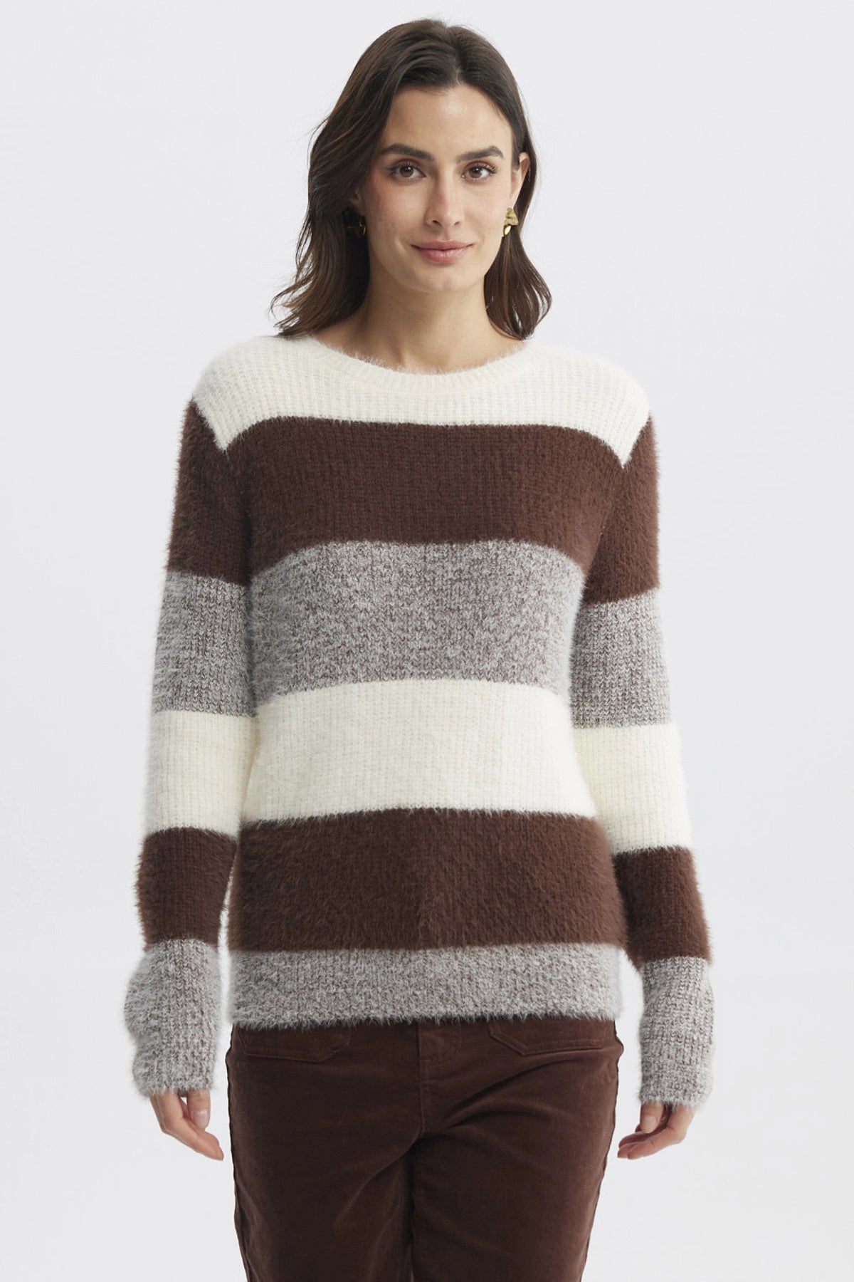 Sweater Mujer Rapport Rayas Café