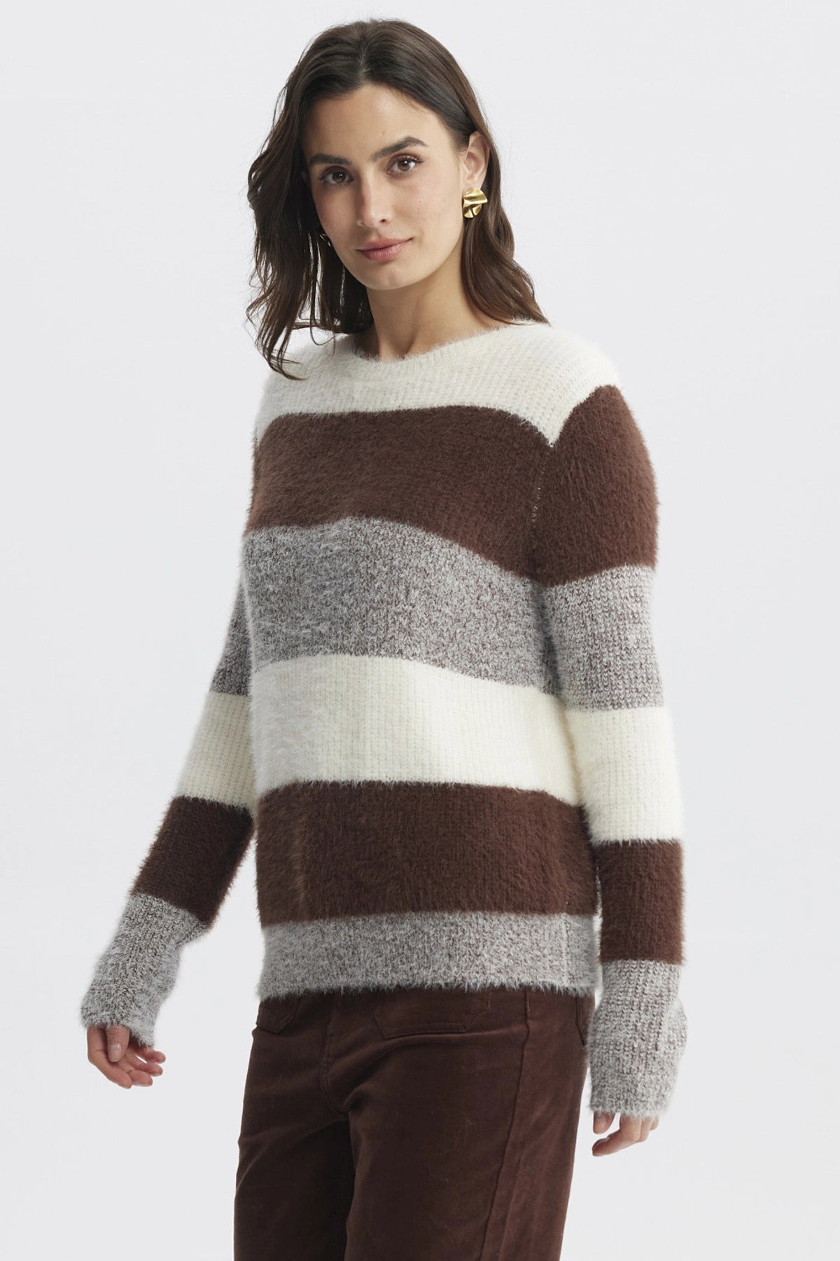Sweater Mujer Rapport Rayas Café