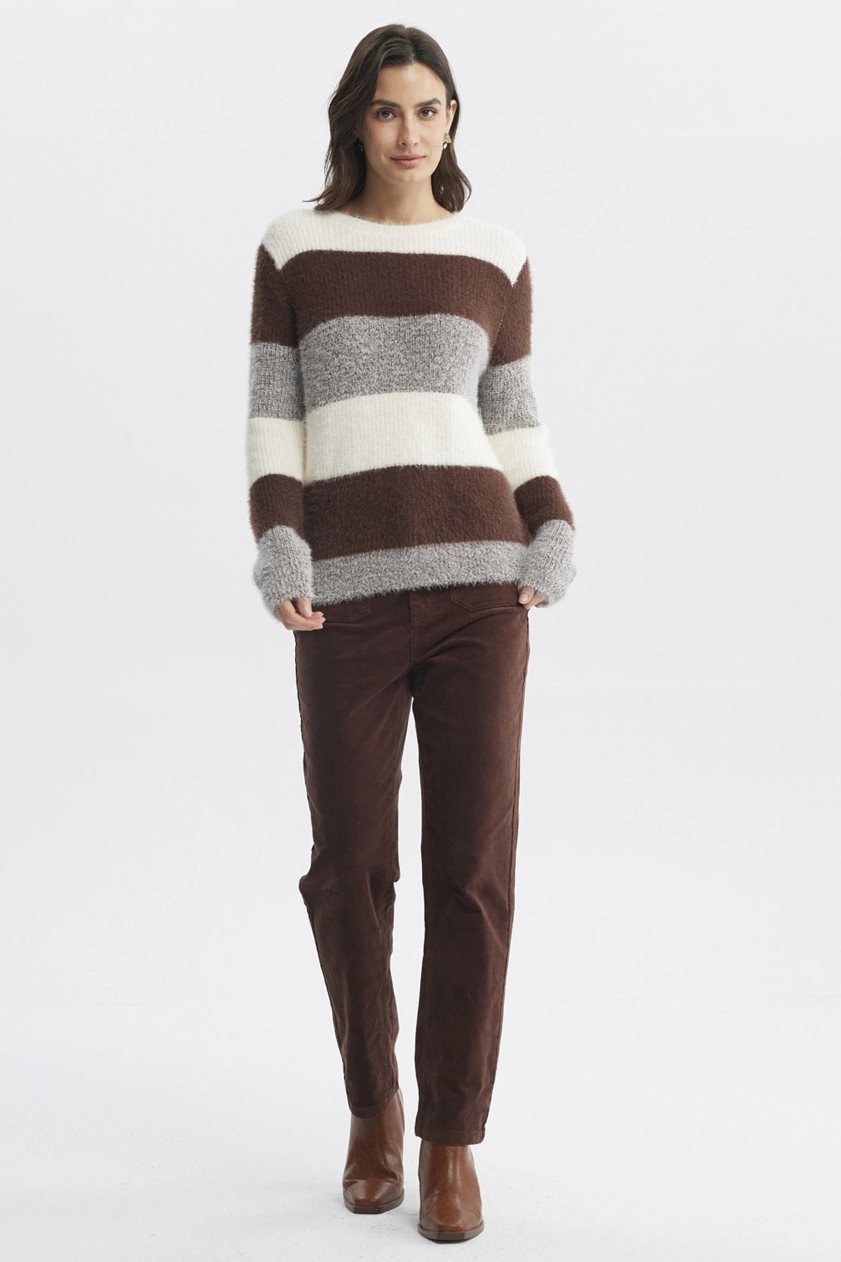 Sweater Mujer Rapport Rayas Café