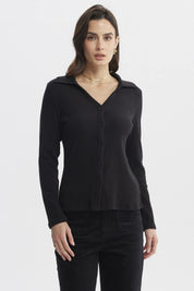 Sweater Mujer Cuello Camisero Negro