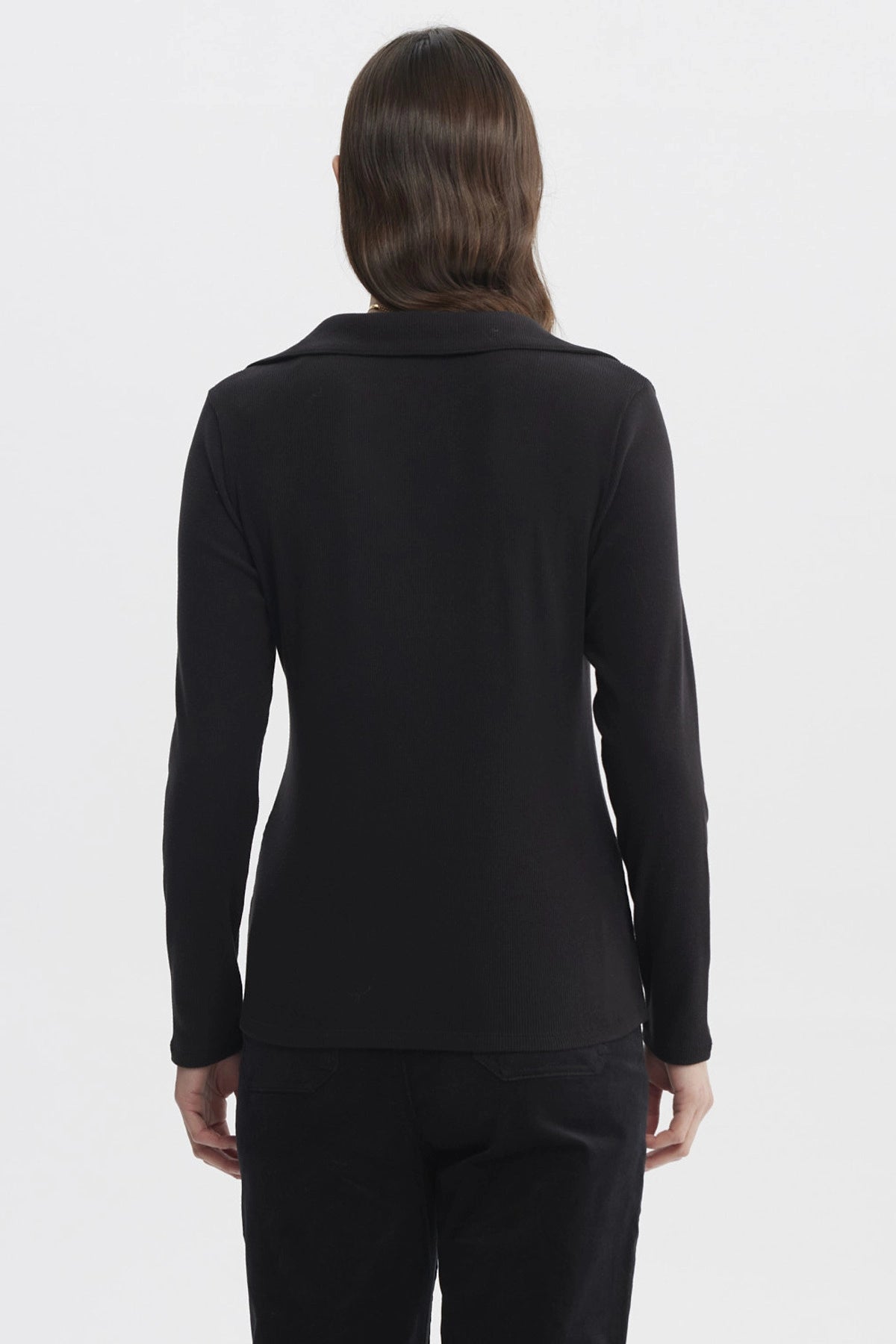Sweater Mujer Cuello Camisero Negro