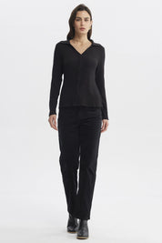 Sweater Mujer Cuello Camisero Negro
