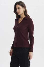 Sweater Mujer Cuello Camisero Rojo