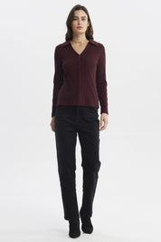 Sweater Mujer Cuello Camisero Rojo