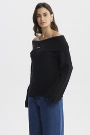 Sweater Mujer Ajustado Hombro Descubierto Negro