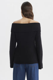 Sweater Mujer Ajustado Hombro Descubierto Negro