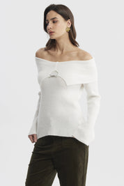 Sweater Mujer Ajustado Hombro Descubierto Crudo