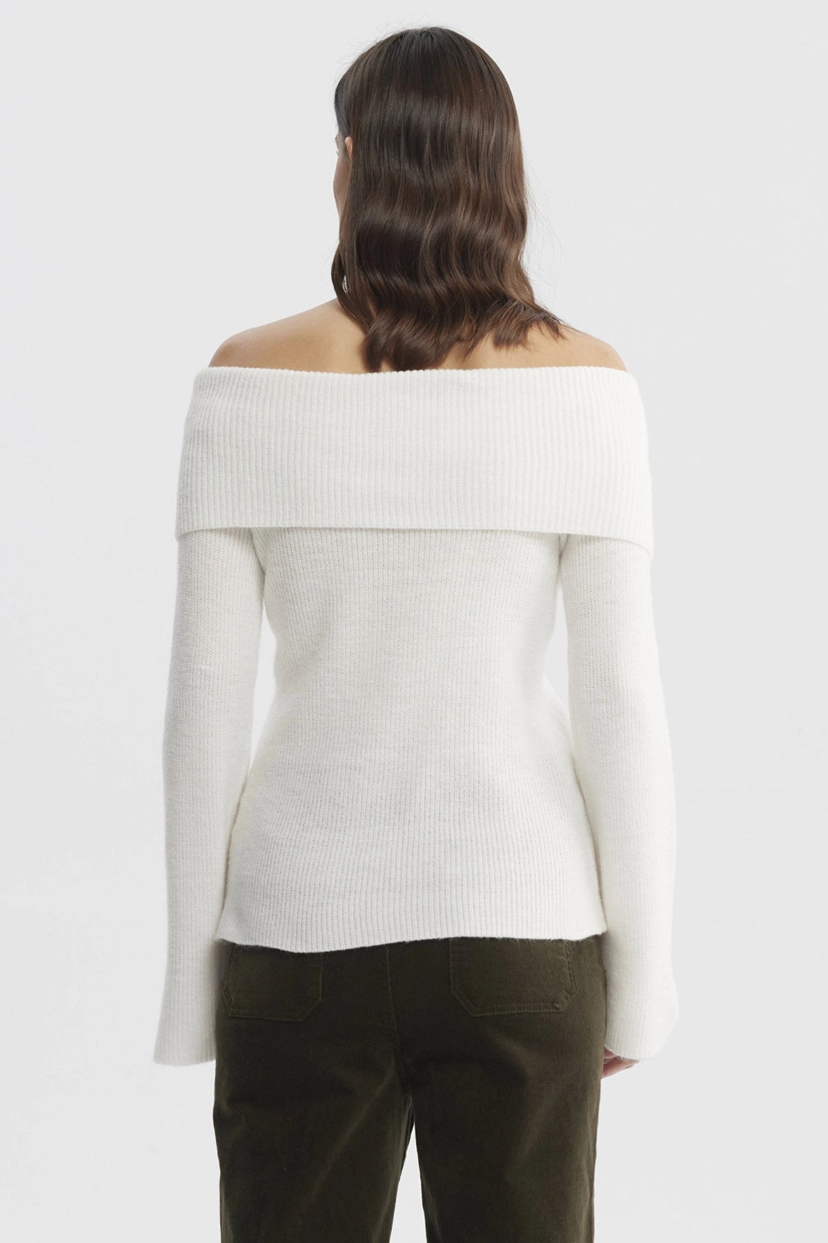 Sweater Mujer Ajustado Hombro Descubierto Crudo