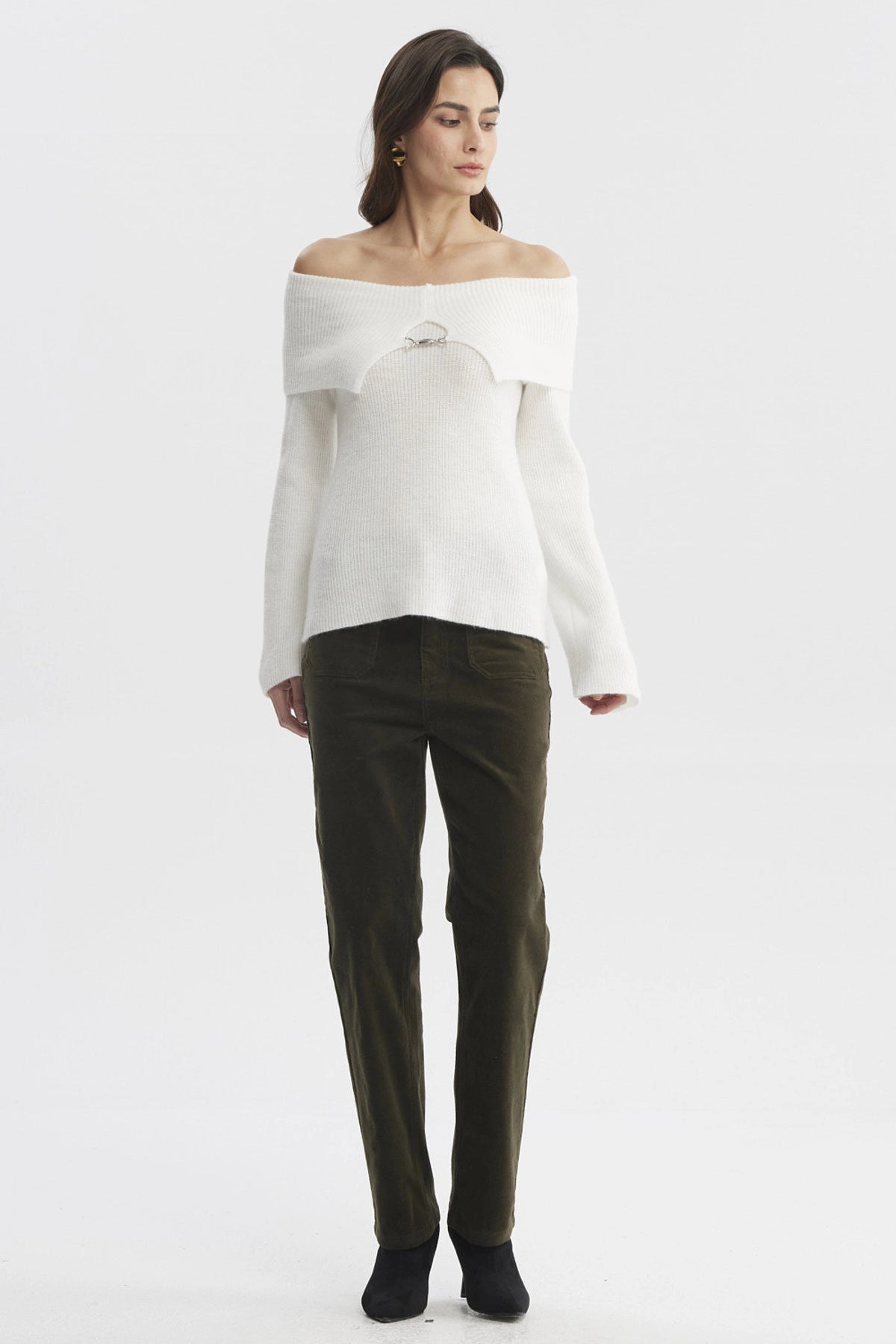 Sweater Mujer Ajustado Hombro Descubierto Crudo