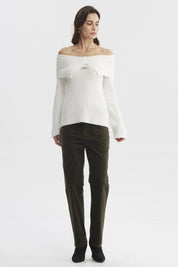 Sweater Mujer Ajustado Hombro Descubierto Crudo