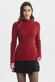 Sweater Mujer Ajustado Rojo Oscuro