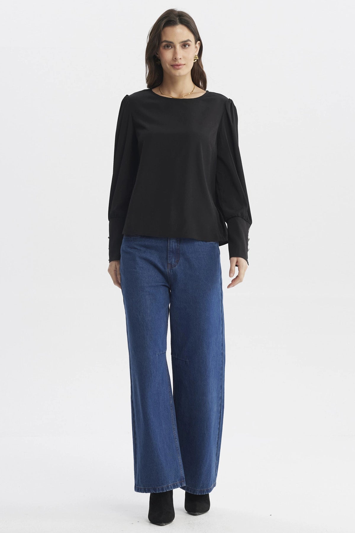 Blusa Mujer Aplicación Botones Negro