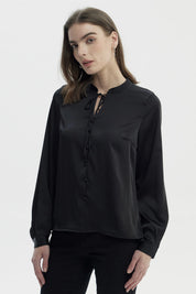 Blusa Mujer Cuello Mao Con Cordones Negro