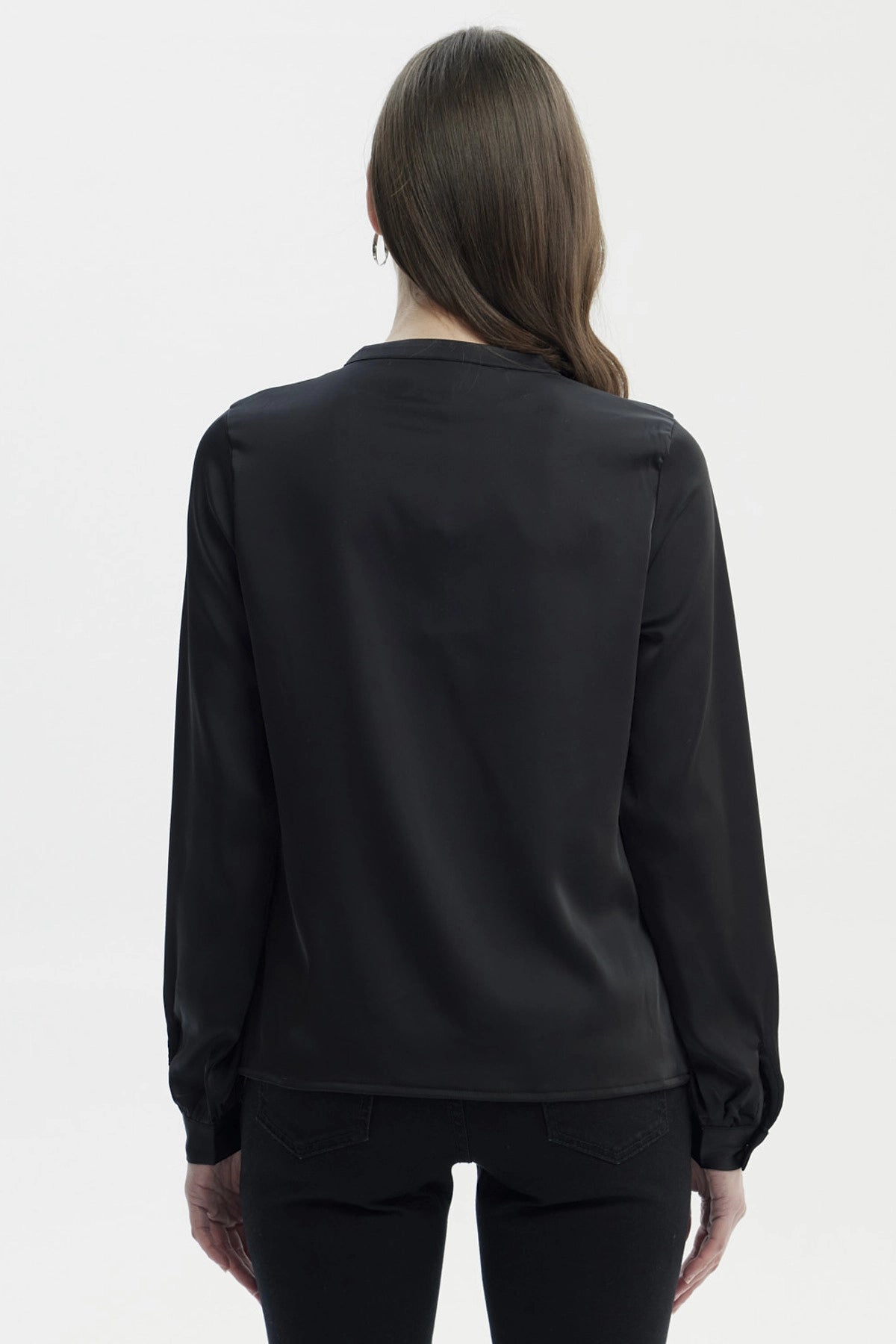 Blusa Mujer Cuello Mao Con Cordones Negro