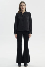Blusa Mujer Cuello Mao Con Cordones Negro