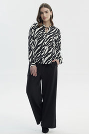 Blusa Mujer Cuello Mao Con Cordones Crudo