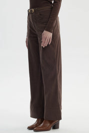 Pantalón Mujer Wide Leg Cotelé Café Claro