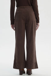 Pantalón Mujer Wide Leg Cotelé Café Claro