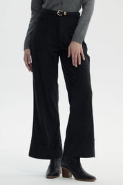Pantalón Mujer Wide Leg Cotelé Negro