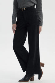 Pantalón Mujer Wide Leg Cotelé Negro