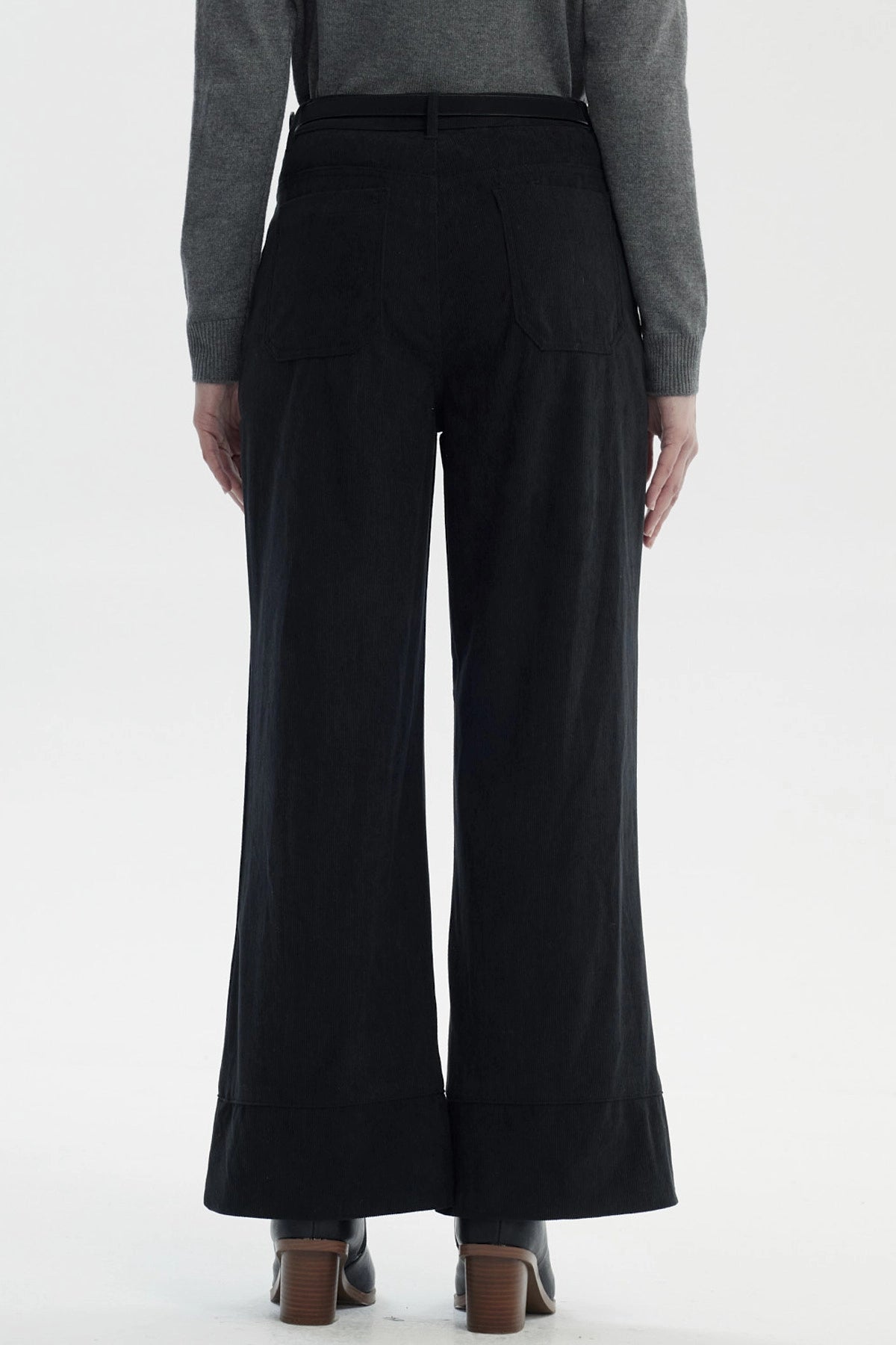 Pantalón Mujer Wide Leg Cotelé Negro