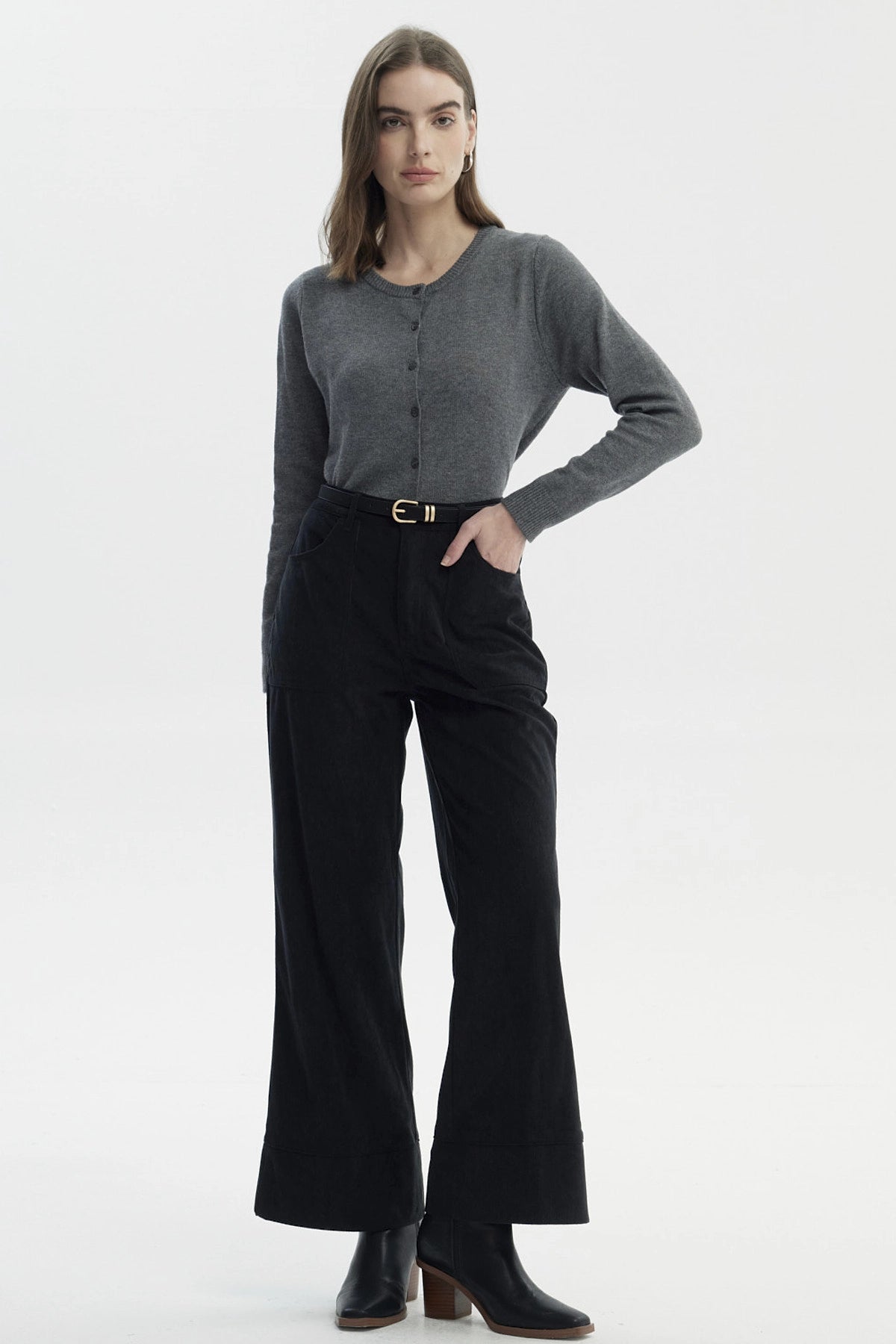 Pantalón Mujer Wide Leg Cotelé Negro