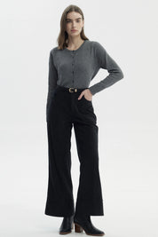 Pantalón Mujer Wide Leg Cotelé Negro