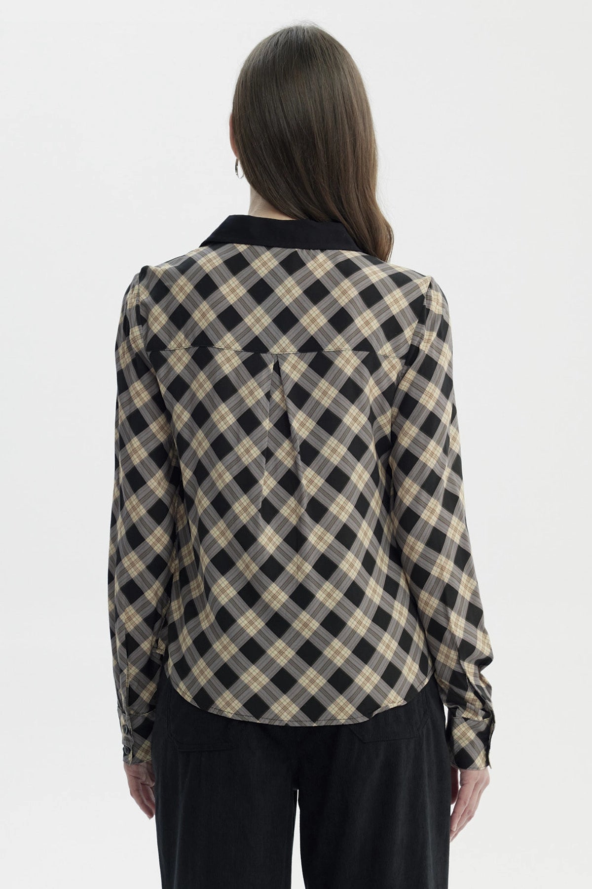 Blusa Mujer Cuello Camisero Y Diseño Negro/Beige