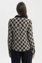 Blusa Mujer Cuello Camisero Y Diseño Negro/Beige