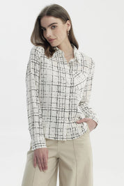 Blusa Mujer Cuello Camisero Y Diseño Crudo