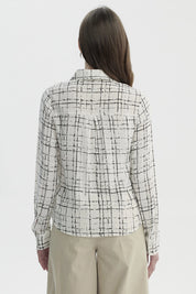 Blusa Mujer Cuello Camisero Y Diseño Crudo