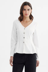 Blazer Mujer Ajustado Crudo