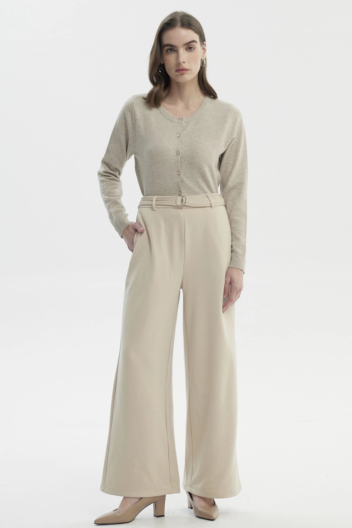Pantalón Buzo Mujer Cinturón Arena