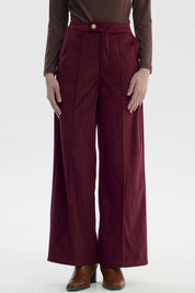 Pantalón Mujer Cotelé Botón Burdeo