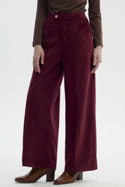 Pantalón Mujer Cotelé Botón Burdeo