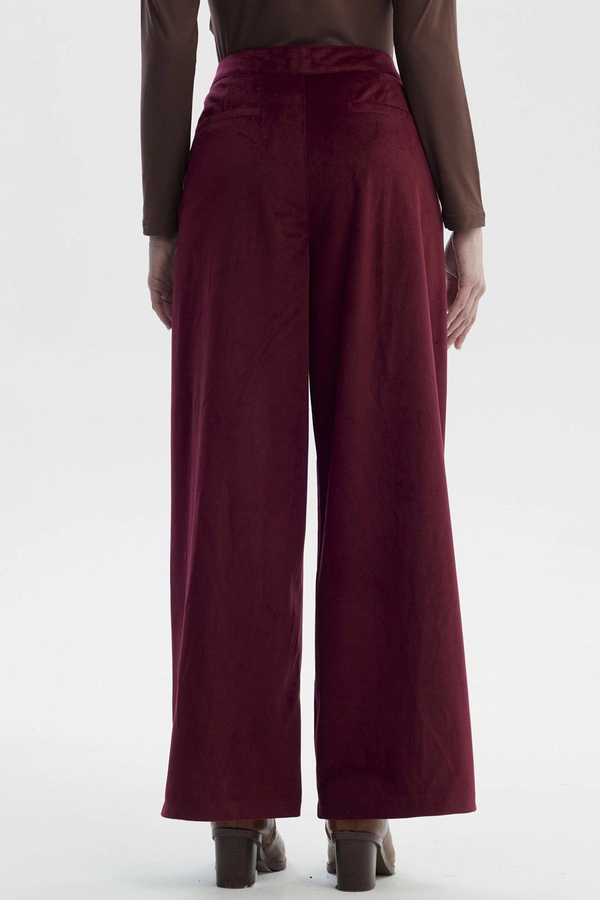 Pantalón Mujer Cotelé Botón Burdeo