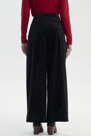 Pantalón Mujer Cotelé Botón Negro