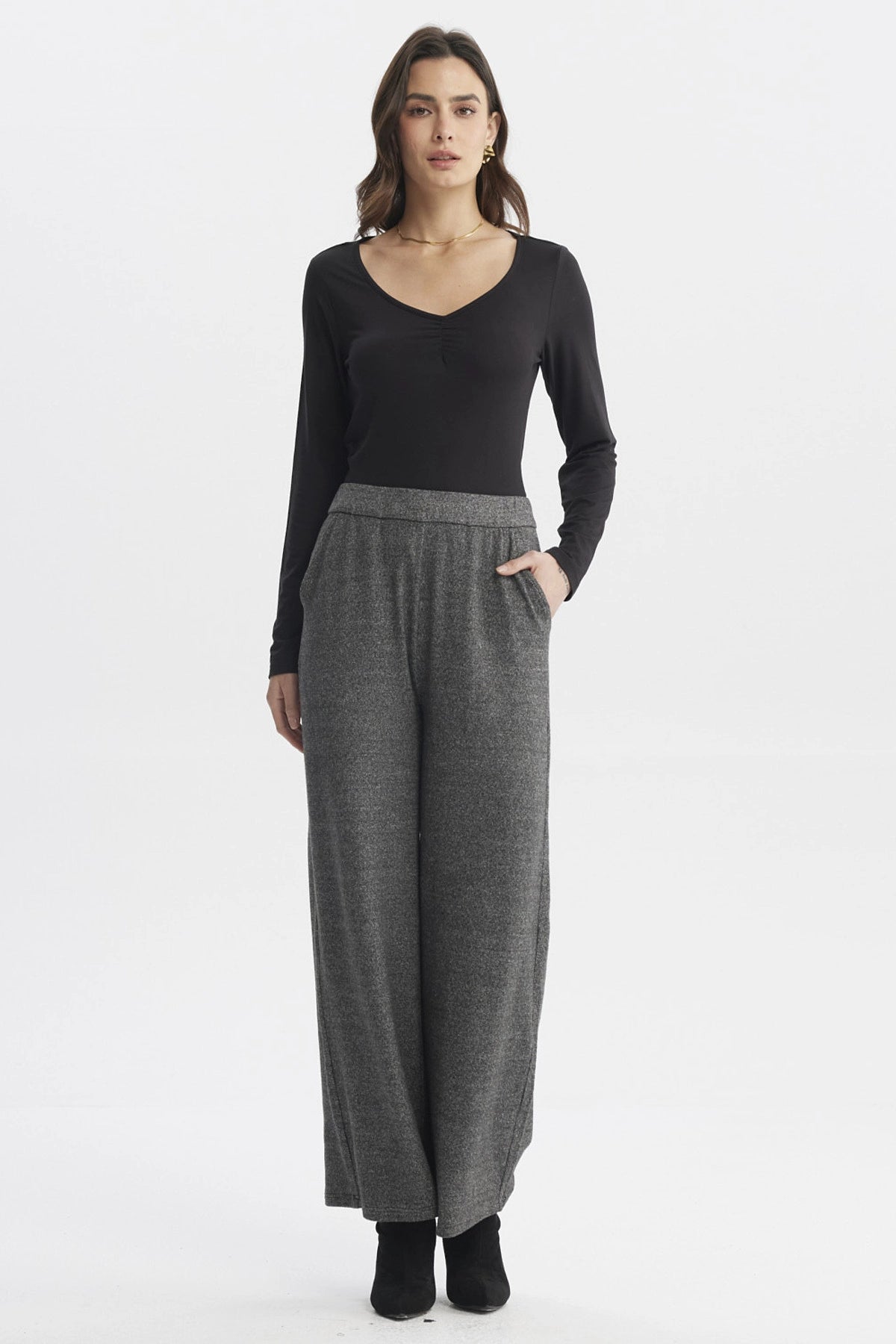 Pantalón Mujer Recto Gris Oscuro