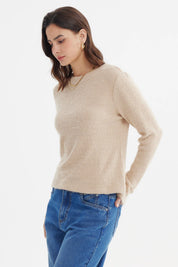 Sweater Mujer Slim Cuello Redondo Beige