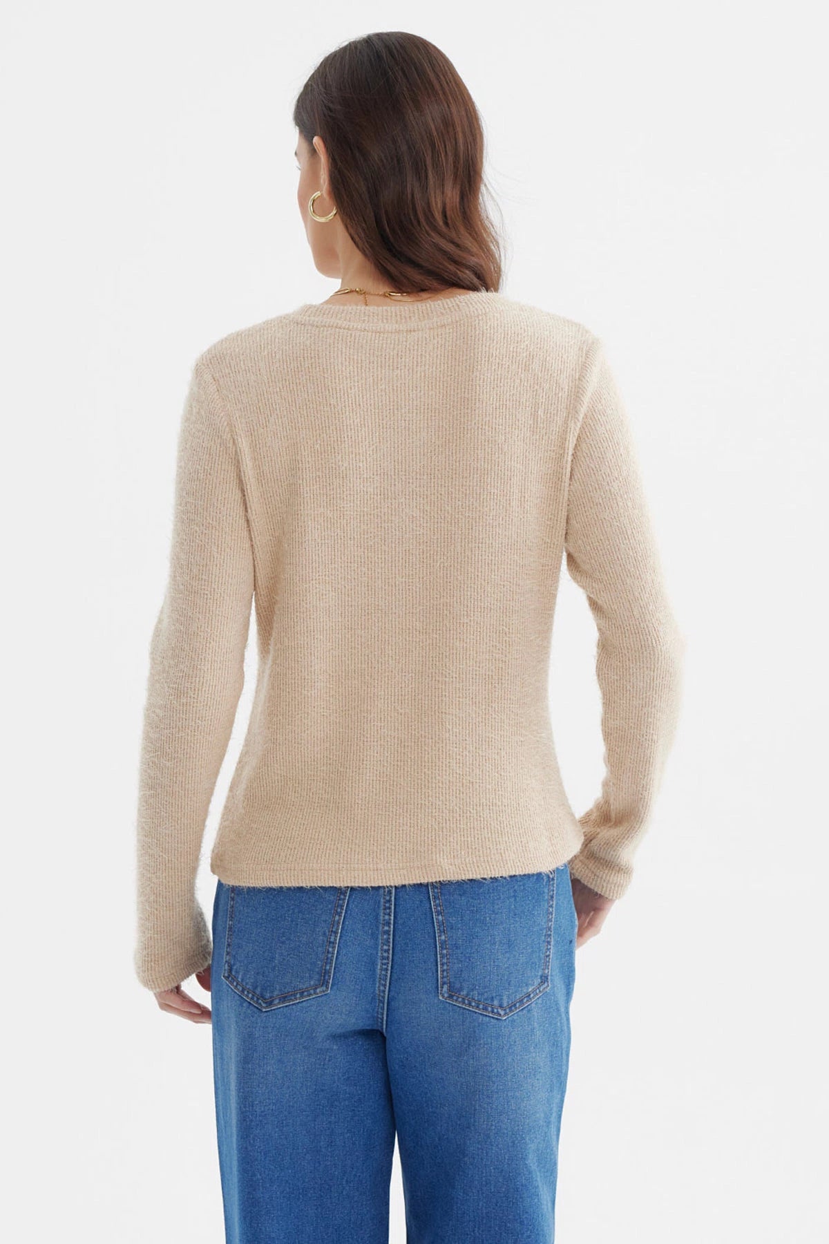 Sweater Mujer Slim Cuello Redondo Beige