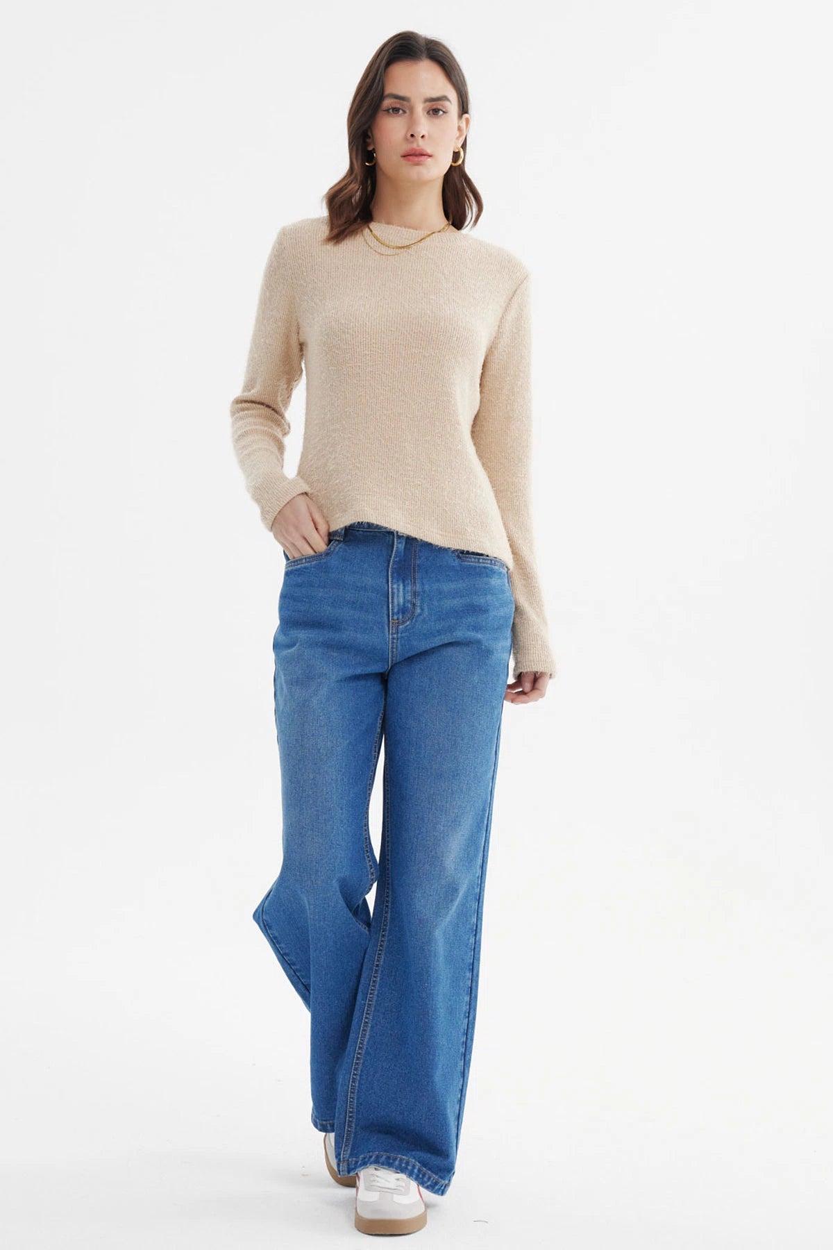 Sweater Mujer Slim Cuello Redondo Beige
