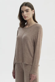 Sweater Mujer Slim Cuello Redondo Café