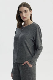 Sweater Mujer Slim Cuello Redondo Gris Oscuro