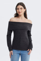 Sweater Mujer Slim Hombro Descubierto Negro